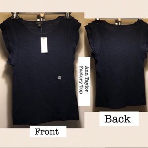 Ann Taylor Factory Navy Blue Ruffle Sleeve|NEW